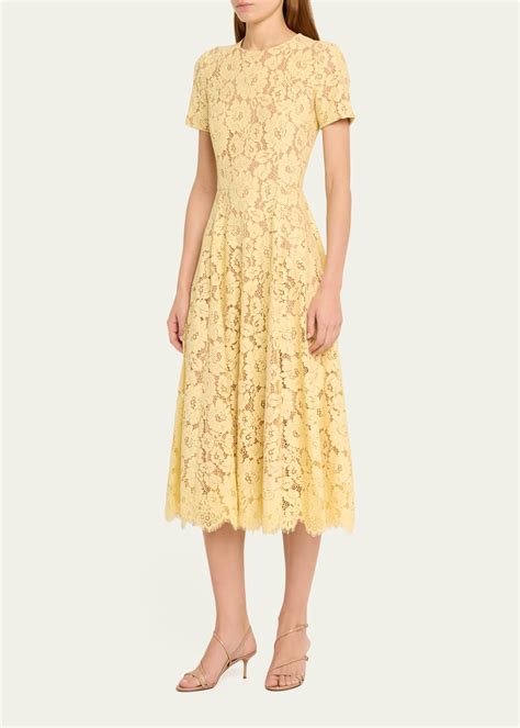 Michael Kors Collection Flared Floral Lace Midi Dress